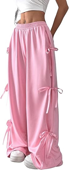Verdusa Women's Baggy Sweatpants Elastic Waist Casual Bow Wide Leg Pants with Pocket Y2K Going Ou... | Amazon (US)