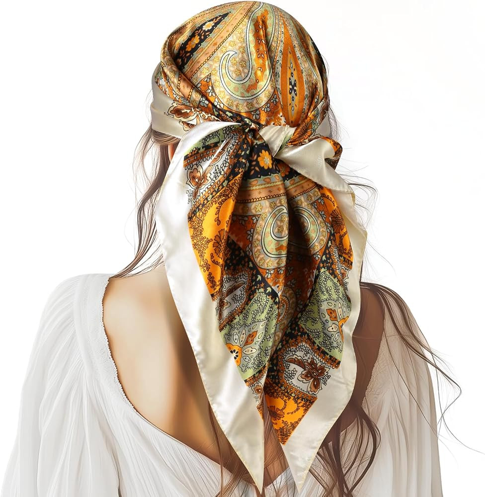 35” Large Square Satin Head Scarf - 1Pcs Satin Hair Scarf Silk Bandana Head Wraps For Women | Amazon (US)