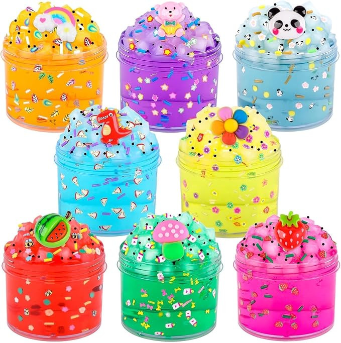 8 Pack Clear Crystal Slime Kit for Kids, Jelly Cube Crunchy Slime Making Kit with Charms, Kids St... | Amazon (US)