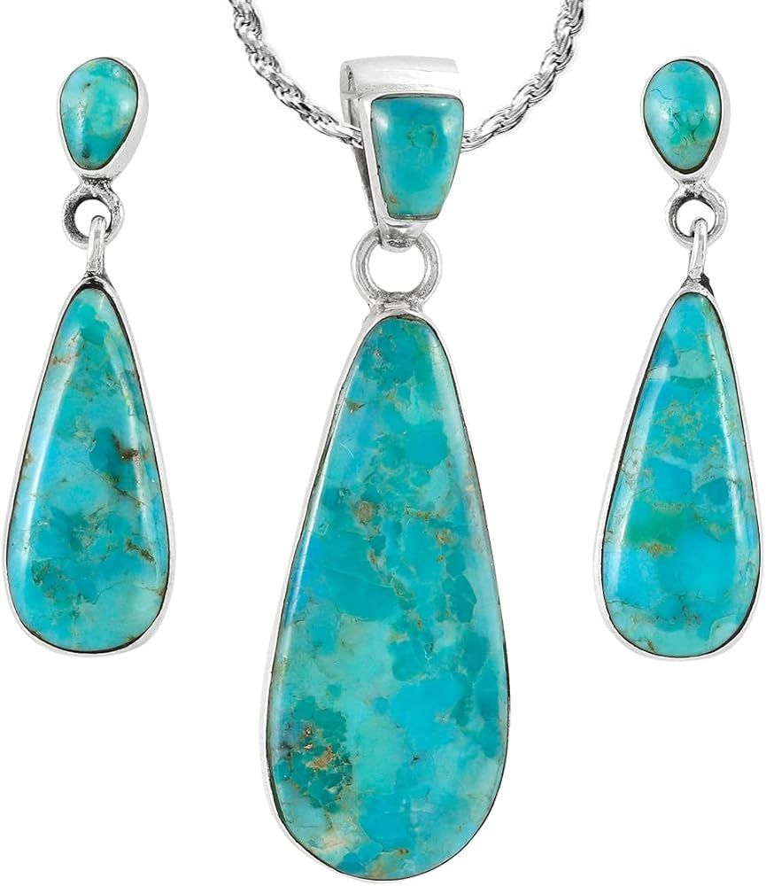 Turquoise Necklace & Earrings Set in Sterling Silver 925 with Genuine Turquoise (20” Chain) | Amazon (US)