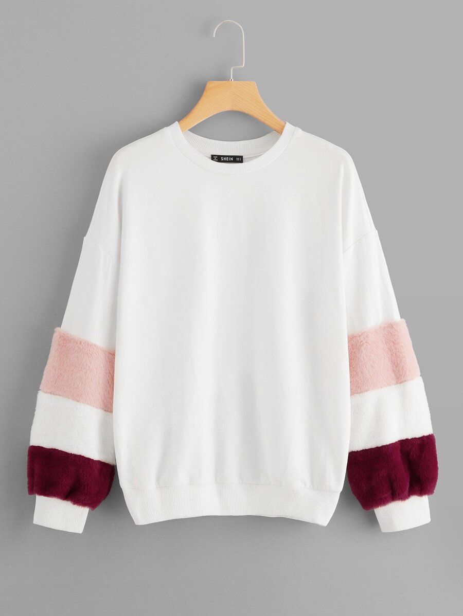 SHEIN Color Block Fleece Sleeve Sweatshirt | SHEIN
