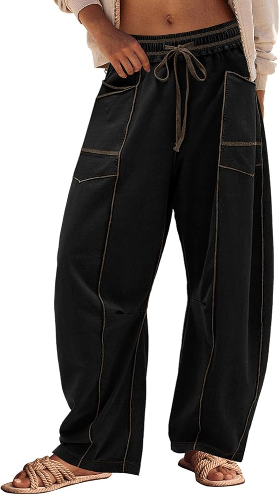 Panadila Womens Barrel Pants Drawstring Wide Leg Sweatpants Baggy Summer Lounge Pants Casual Beac... | Amazon (US)