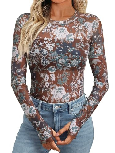 Dealmore Womens Mesh Sheer Lace Going Out Slim Fitted See Through Tops Spring Fashion Clothes 202... | Amazon (US)