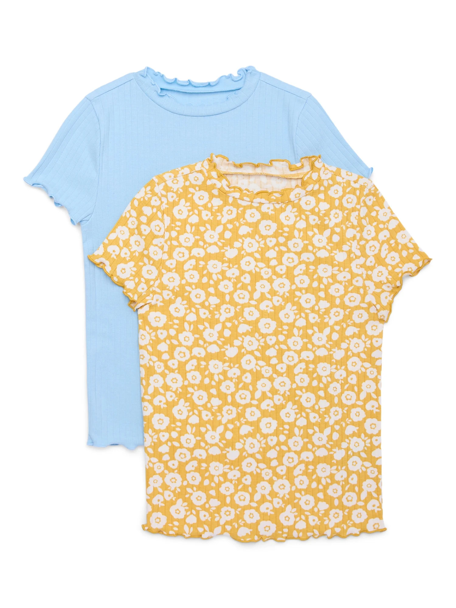 Wonder Nation Girls Ribbed Top with Short Sleeves, 2-Pack, Sizes 4-18 and Plus | Walmart (US)