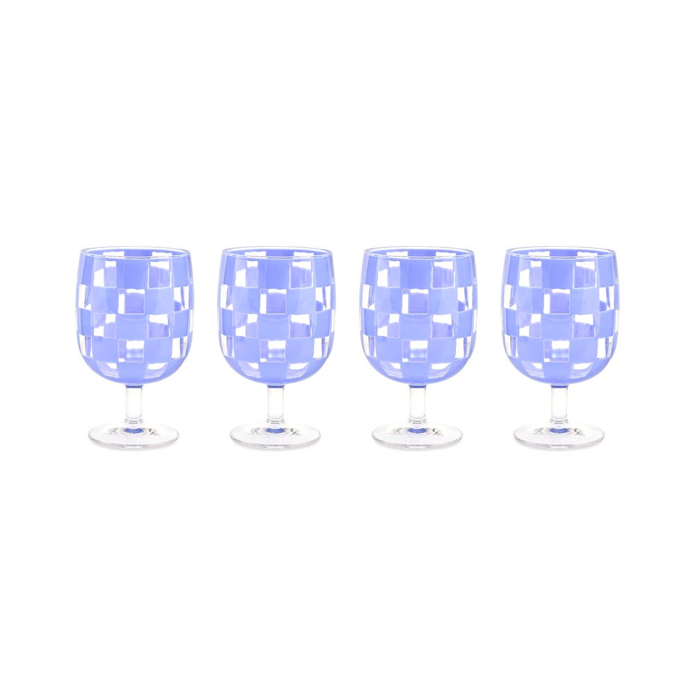 Blue Check Acrylic Water Goblets, Set of 4 | MacKenzie-Childs