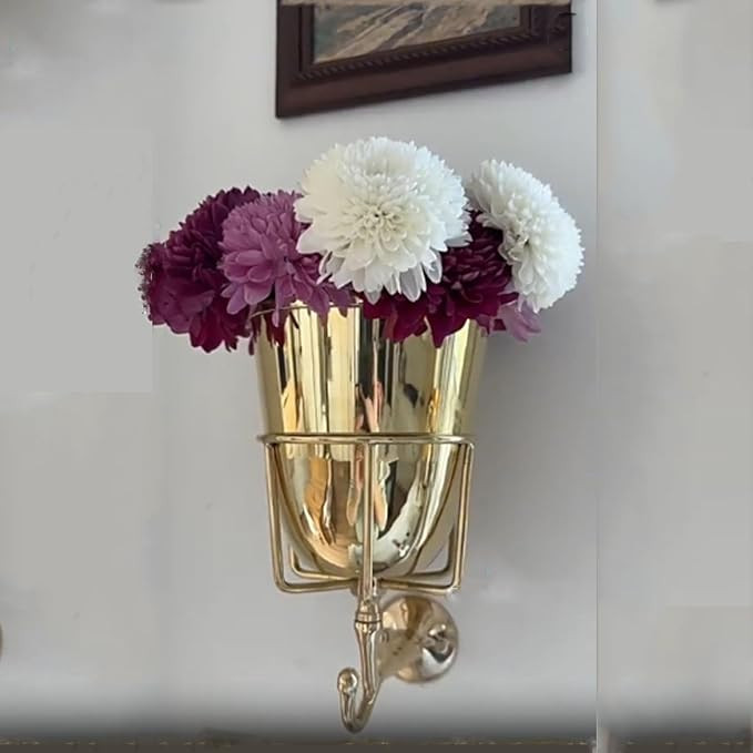 Opal Wall Mount Vase Brass Mounted Hanging Vessel Mounted Vase with Hook Flowers Vases Vintage Br... | Amazon (US)