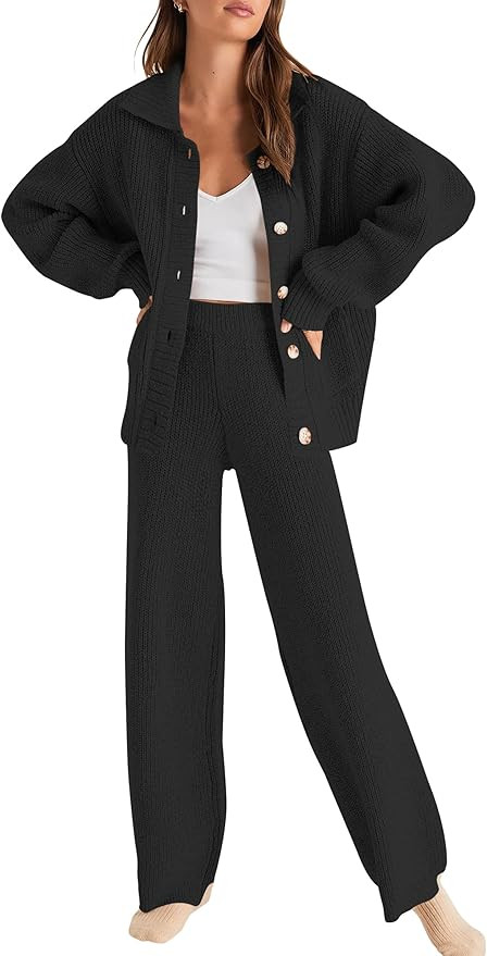 Cakulo Womens 2024 Lounge Sets 2 Piece Outfits Fall Button Sweater Matching Set Wide Leg Loungewe... | Amazon (US)
