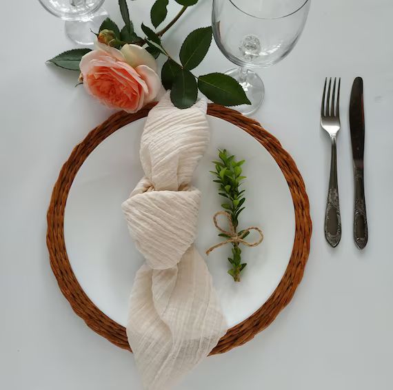 Ivory Wedding Napkins Set 4 Cotton Dinner Napkins Cheesecloth | Etsy | Etsy (US)