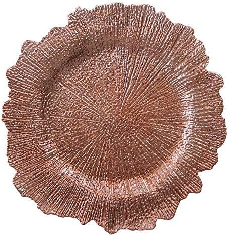 Rose Gold Plastic Reef Charger Plates - 12 pcs 13 Inch Round Floral Sponge Charger Plates Wedding Pa | Amazon (US)