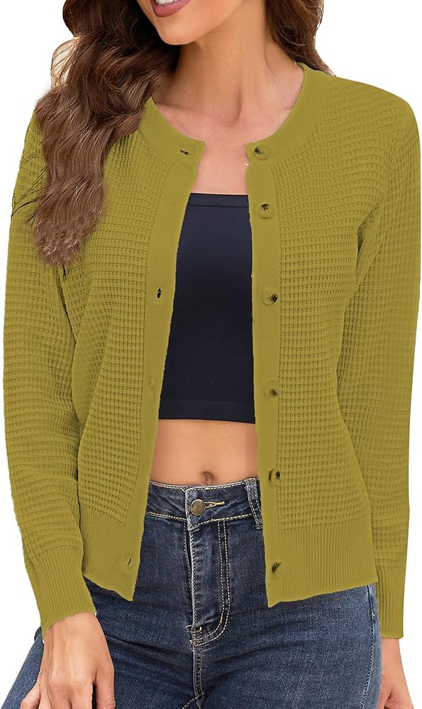 Women's Crew Neck Button Down Long Sleeve Solid Knit Classic Cardigan Sweater | Amazon (US)