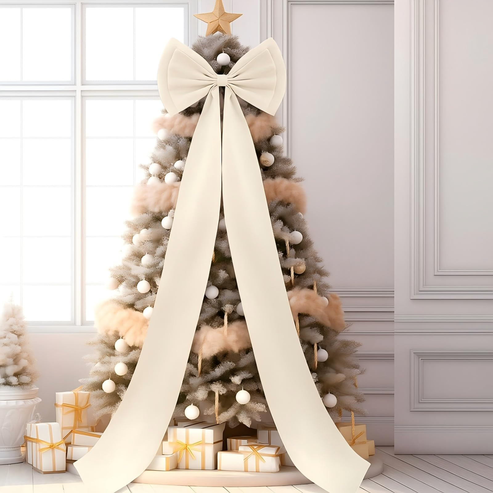 Giant Bow Decor Christmas Tree Topper Decoration Big Bows for Room Wall Backdrop 75x18 Inch Ribbo... | Amazon (US)