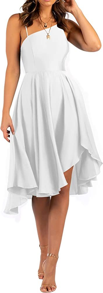 MASCOMODA Womens Summer Spaghetti Strap Satin Dress Midi Ruffle Solid Tie Back A-Line Backless Sk... | Amazon (US)