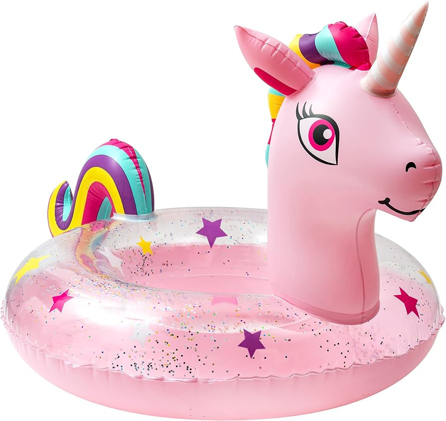 Inflatable Unicorn Pool Float with Glitters, Pink Unicorn Swim Tube Ring with Tail Decoration Por... | Amazon (CA)