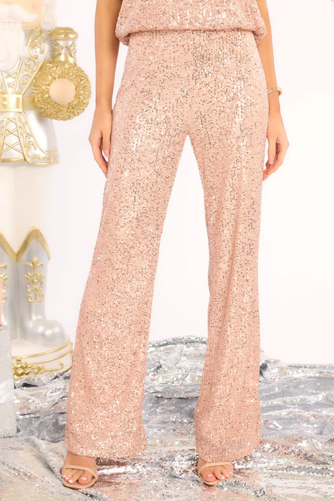 Impressively Iconic Rose Gold Sequin Pants | Red Dress 