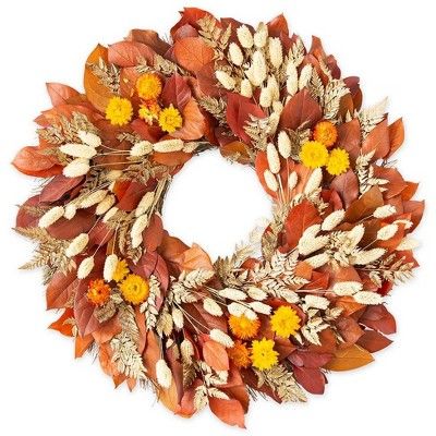 Wind & Weather Handcrafted Fall Colors Preserved Leaves and Flowers Wreath | Target