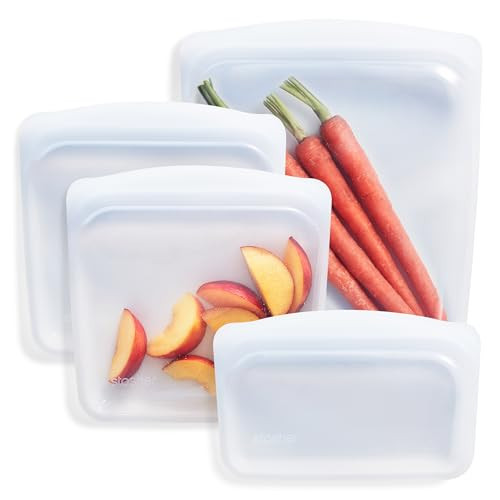 Stasher Silicone Reusable Food Storage Bags, 4-Pack, Reusable Freezer Bags, Microwave, Dishwasher, Oven Safe, Sous Vide, Premium Lunch Containers, Eco Friendly, Snack Bags, Food-safe Silicone, Clear | Amazon (US)