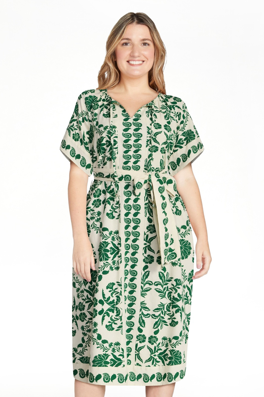 Time and Tru Women\u2019s Border Print Linen Blend Midi Dress, Sizes XS-XXXL | Walmart (US)