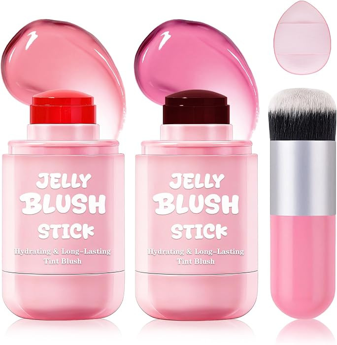 2PCS Jelly Blush Stick for Cheeks,Multi-use Cooling Water Jelly Lip and Cheek Tint Stain,Moisturi... | Amazon (US)