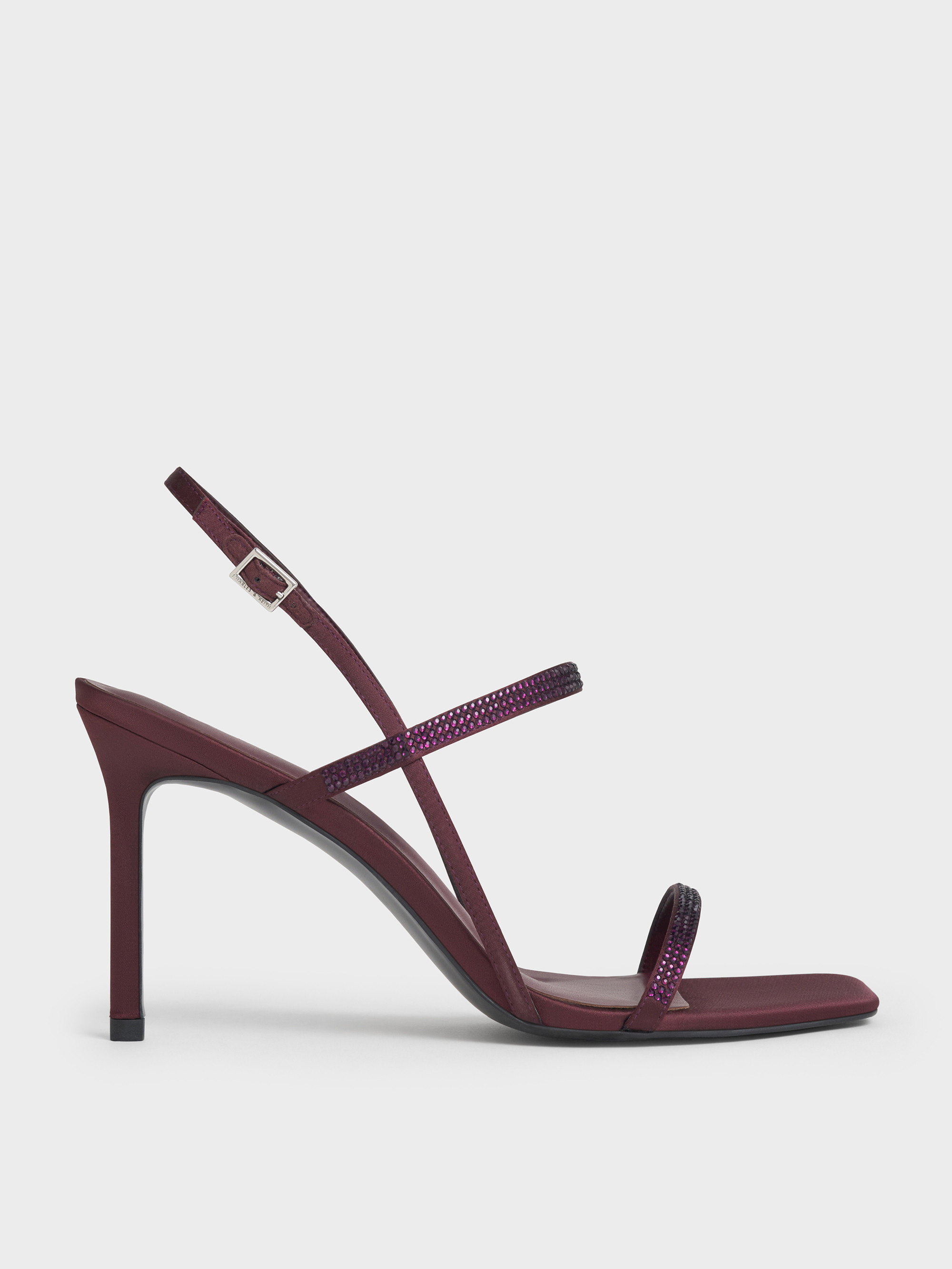 Arona Satin Crystal-Embellished Stiletto-Heel Sandals
    
         - Burgundy | Charles & Keith UK