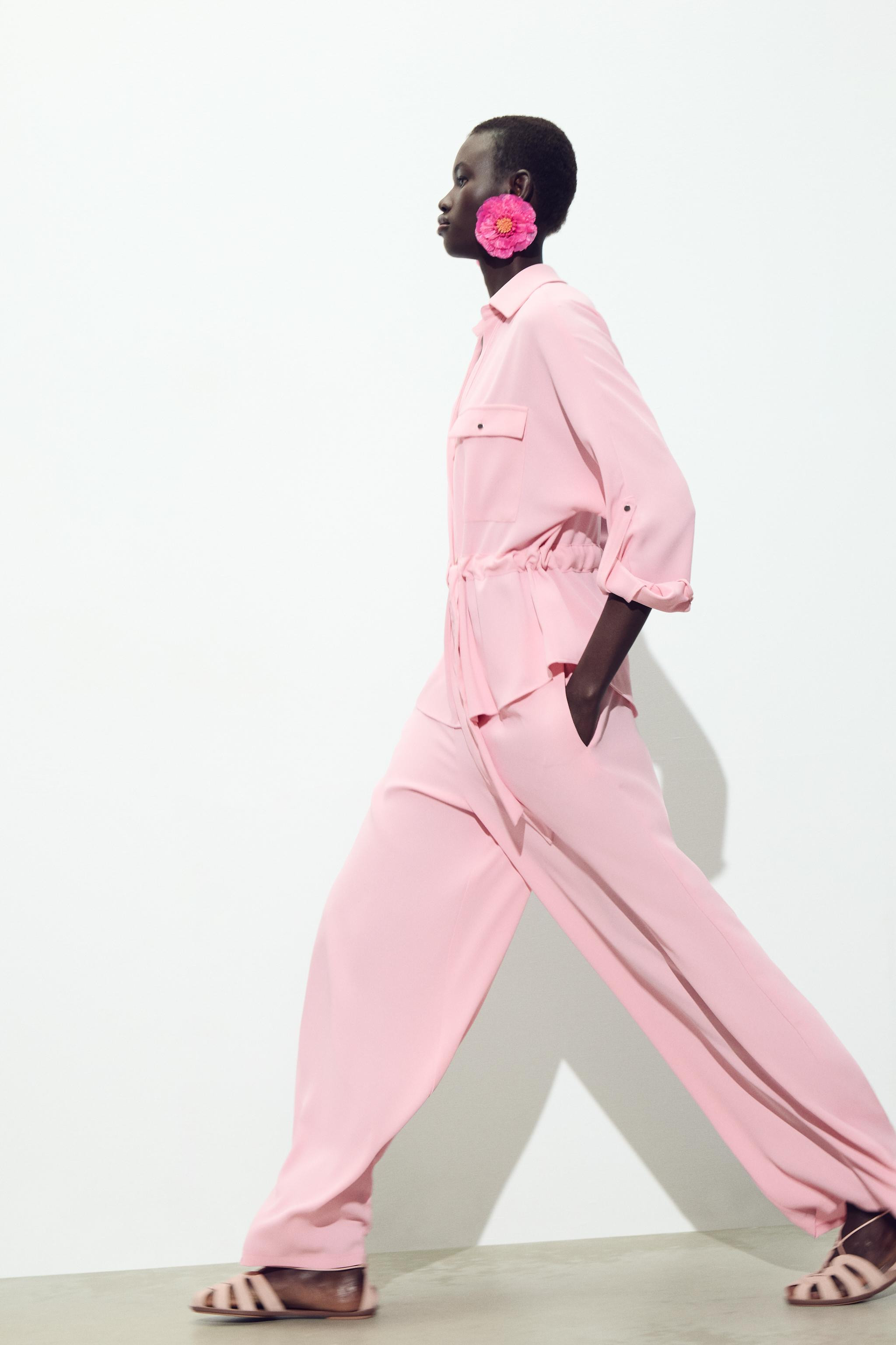 CREPE WIDE-LEG TROUSERSPink+3 | Zara US