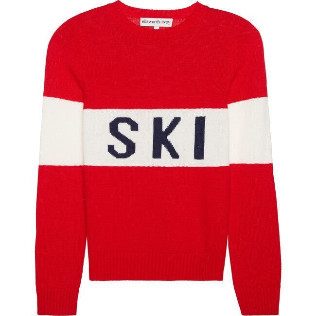 Women's Block 'SKI' Long Sleeve Sweater, Red/ White | Maisonette
