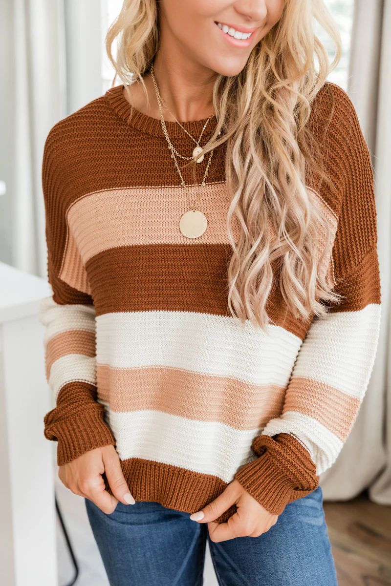 You Know I Adore You Brown Striped Sweater CLEARANCE | The Pink Lily Boutique