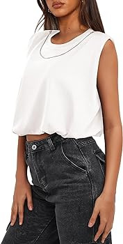 Darong Women Summer Crop Tank Top Basic Crew Neck Sleeveless Loose Fit Cropped Tee Shirts 2024 Fa... | Amazon (US)