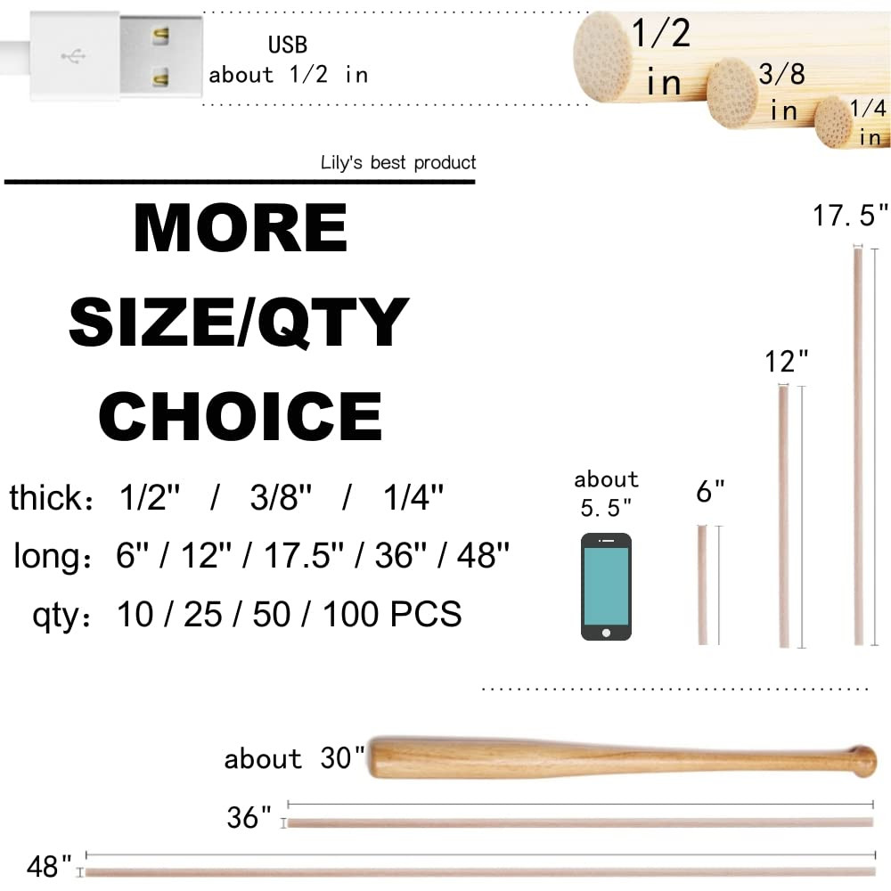 HOPELF 25PCS Wooden Dowel Rods - 1/4 x 6 Inch Bamboo Sticks - for Crafts, Cake Dowels and DIY Pro... | Amazon (US)