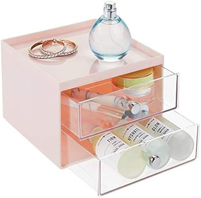 mDesign Plastic Makeup Organizer Storage Station Cube with 2 Drawers for Bathroom Vanity, Cabinet... | Amazon (US)
