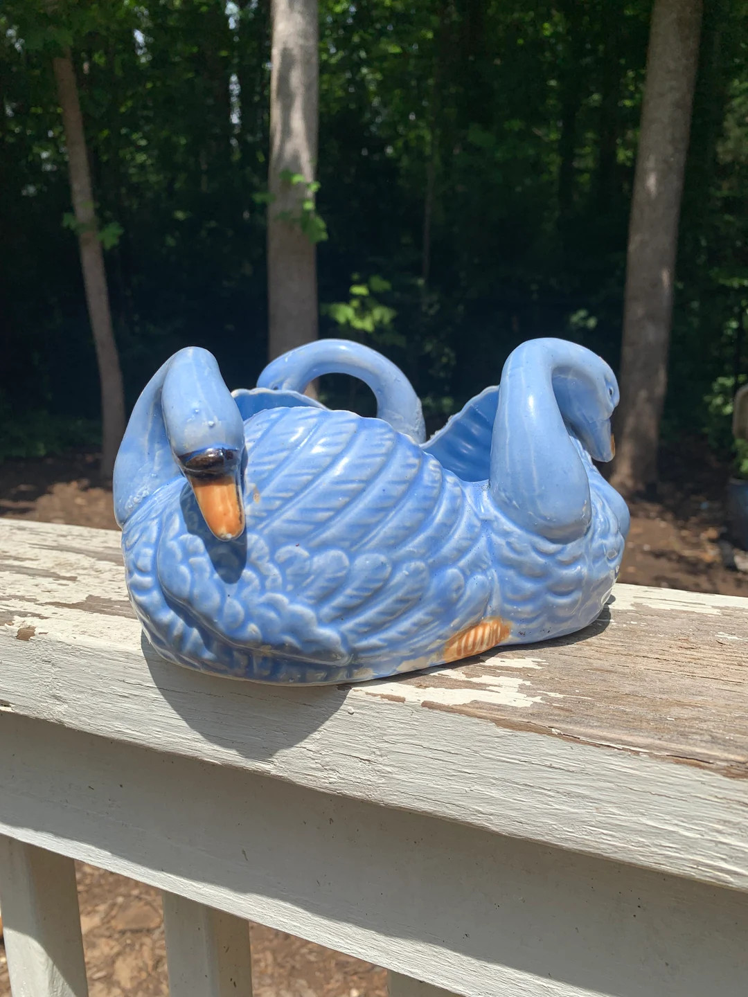 Sky Blue Triple Swan Planter, Container. No Chips, Cracks, or Repairs. Use for Christmas Ornament... | Etsy (US)