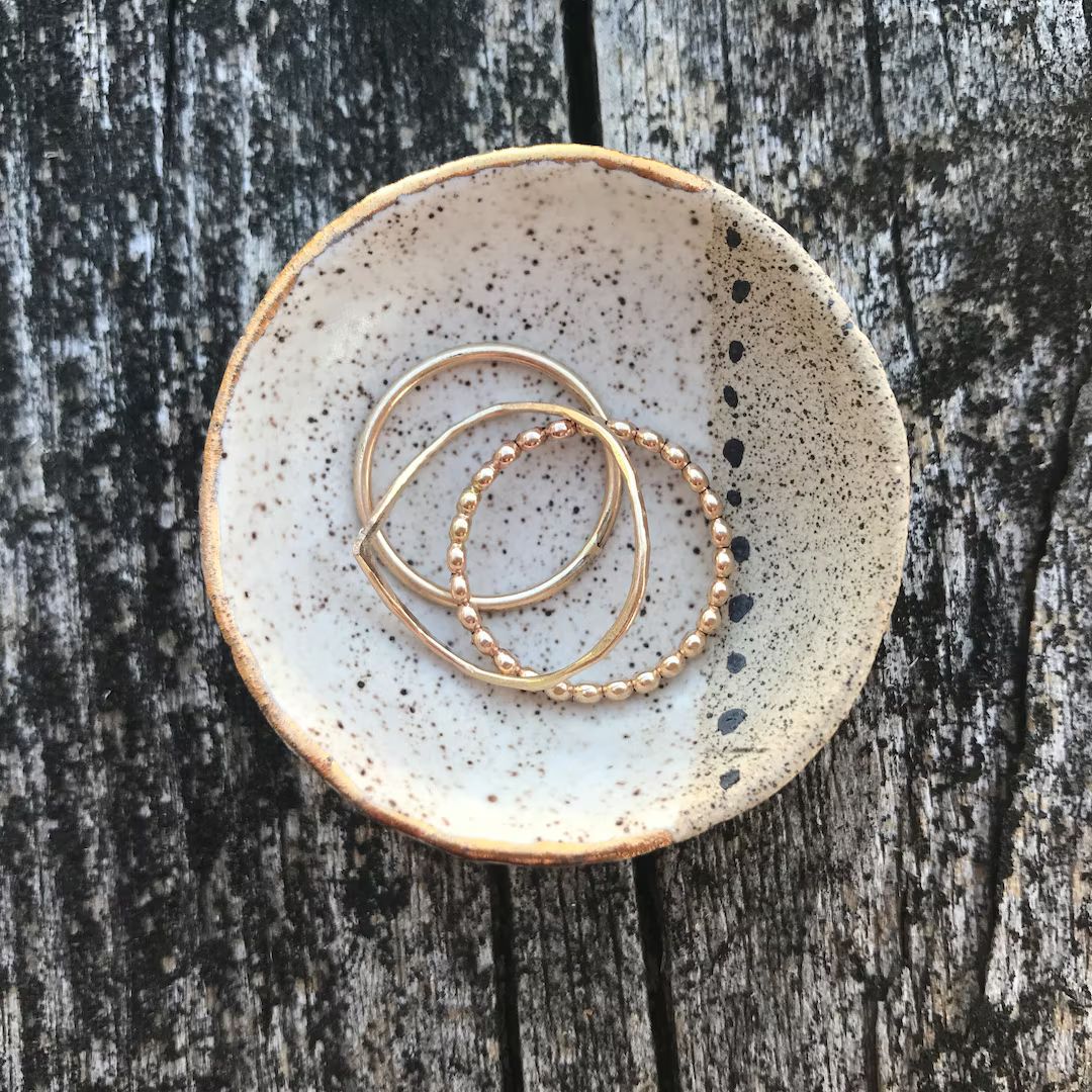 Tiny Ring Dish || Small Ring Bowl || Speckled Ceramic Dish || Ceramic Ring Dish || Gold Rim || Ri... | Etsy (US)