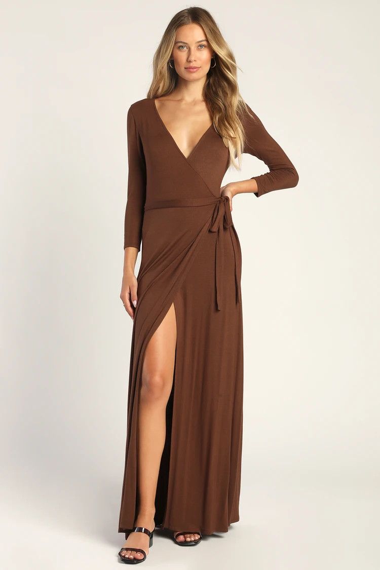 Garden District Brown Wrap Maxi Dress Brown Maxi Dress Outfit Fall Maxi Dress Fall Outfit Inspo  | Lulus (US)