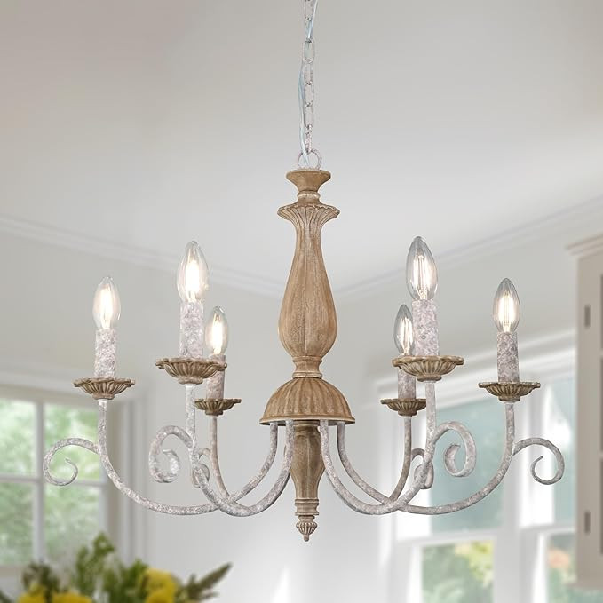 French Country Chandelier,6-Light Farmhouse Vintage Antique Brown Metal Chandelier Pendant Light ... | Amazon (US)