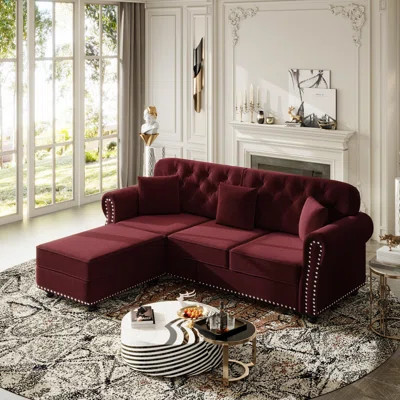 82.6"Upholstered Velvet Sofa with Nailhead Trim and Rolled Armrests,Mid-Century Modern Chesterfield Sofa with Button Tufted | Wayfair North America