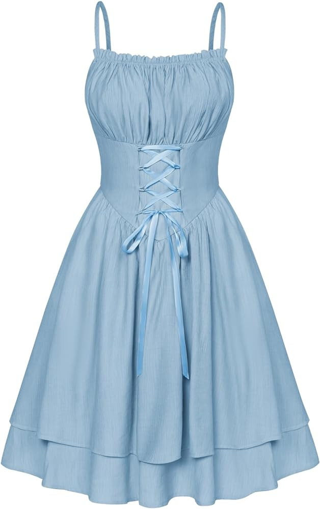 Scarlet Darkness Renaissance Dress Women Chiffon Spaghetti Strap Corset Dress | Amazon (US)