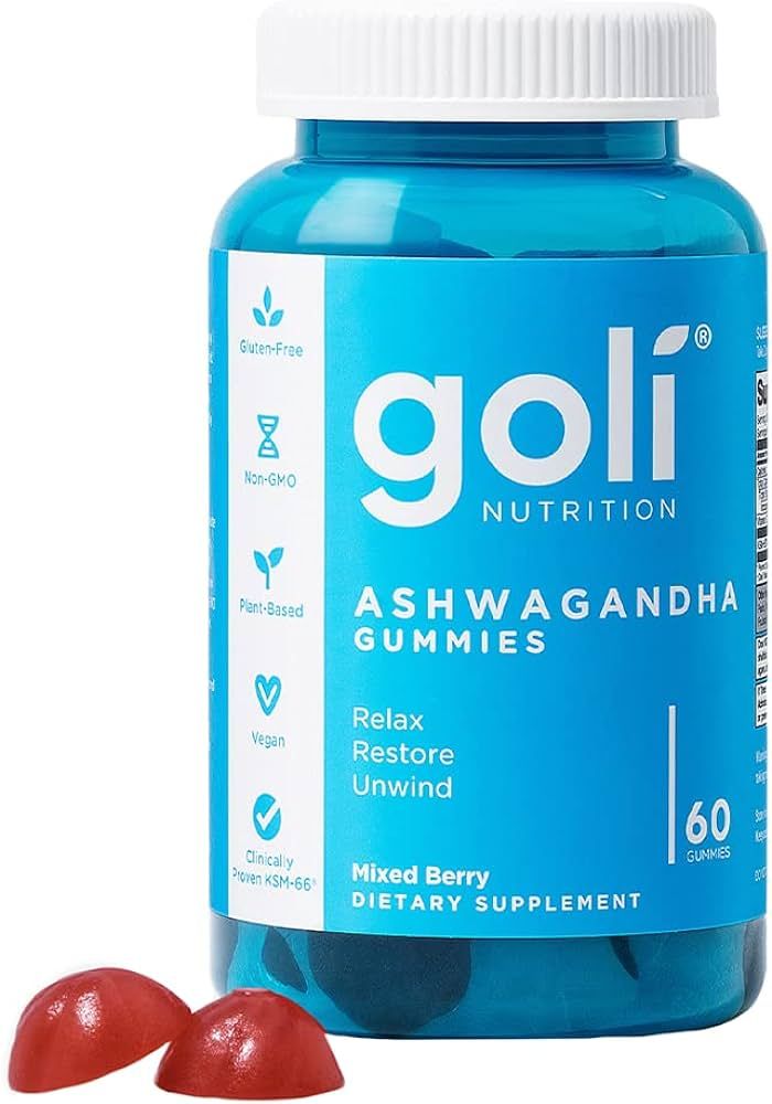 Goli Ashwagandha & Vitamin D Gummy - 60 Count - Mixed Berry, KSM-66, Vegan, Plant Based, Non-GMO,... | Amazon (US)