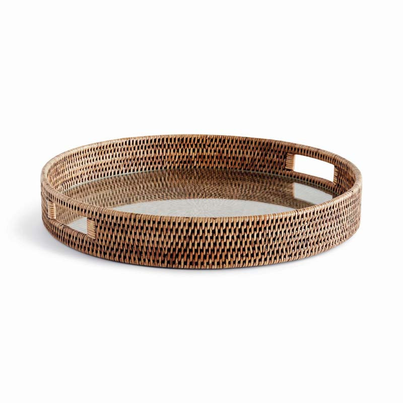 Handwoven Rattan Round Decor Tray - Brown, Size Medium | The Company Store | The Company Store