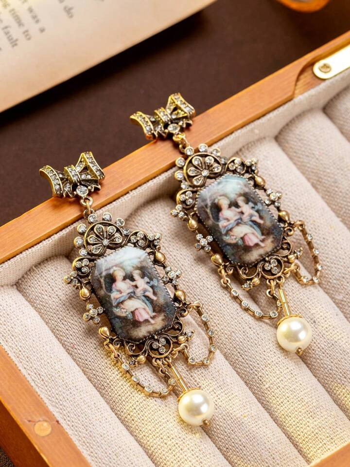Vintage Palace Style Classical Portrait Oil Painting Earrings, Retro Antique Vintage Medieval Ear... | SHEIN