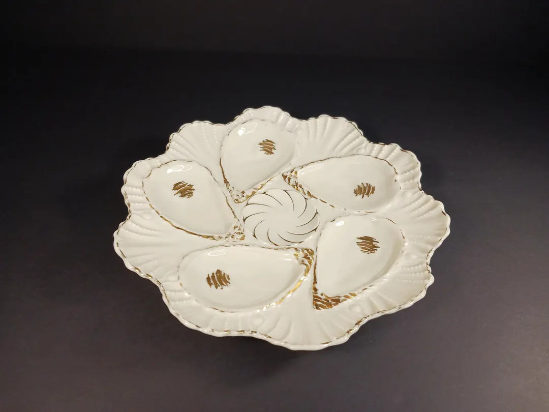 Vintage Oyster Plate Antique Weimar Germany White and Gold Oyster Plate Foodie Gift Coastal Decor... | Etsy (US)