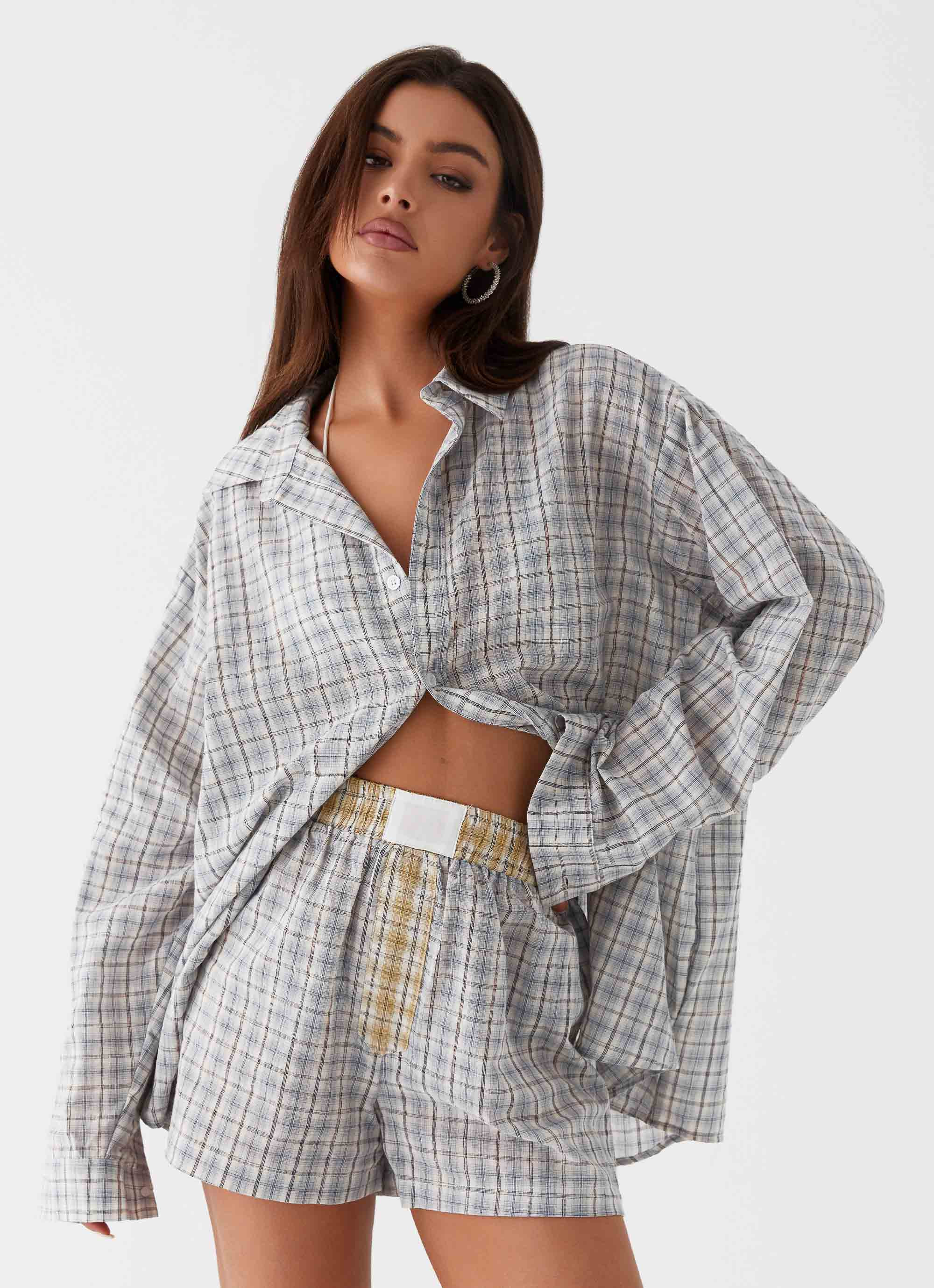 Harley Oversized Shirt - Grey Check | Peppermayo (Global)
