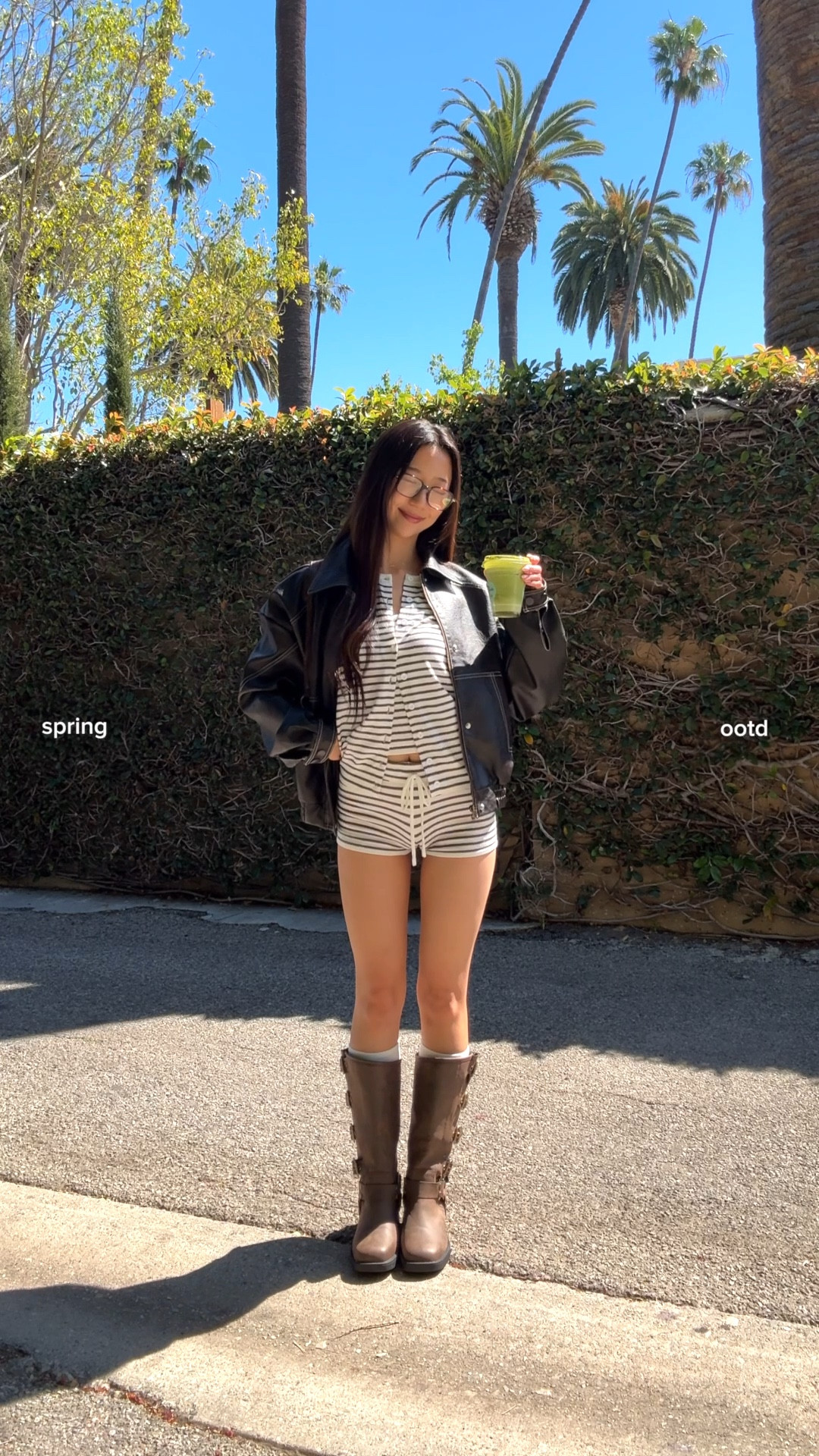 spring outfit of the day, matching set, ootd, brown leather jacket, brown moto boots

#LTKPetite #LTKootd #LTKSpringSale