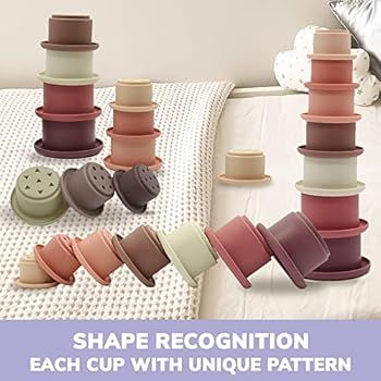 Montessori Silicone Toys for Babies 1 2 + Year Old - 3 Set of Stacking Cups Rings Rainbow for Inf... | Amazon (US)