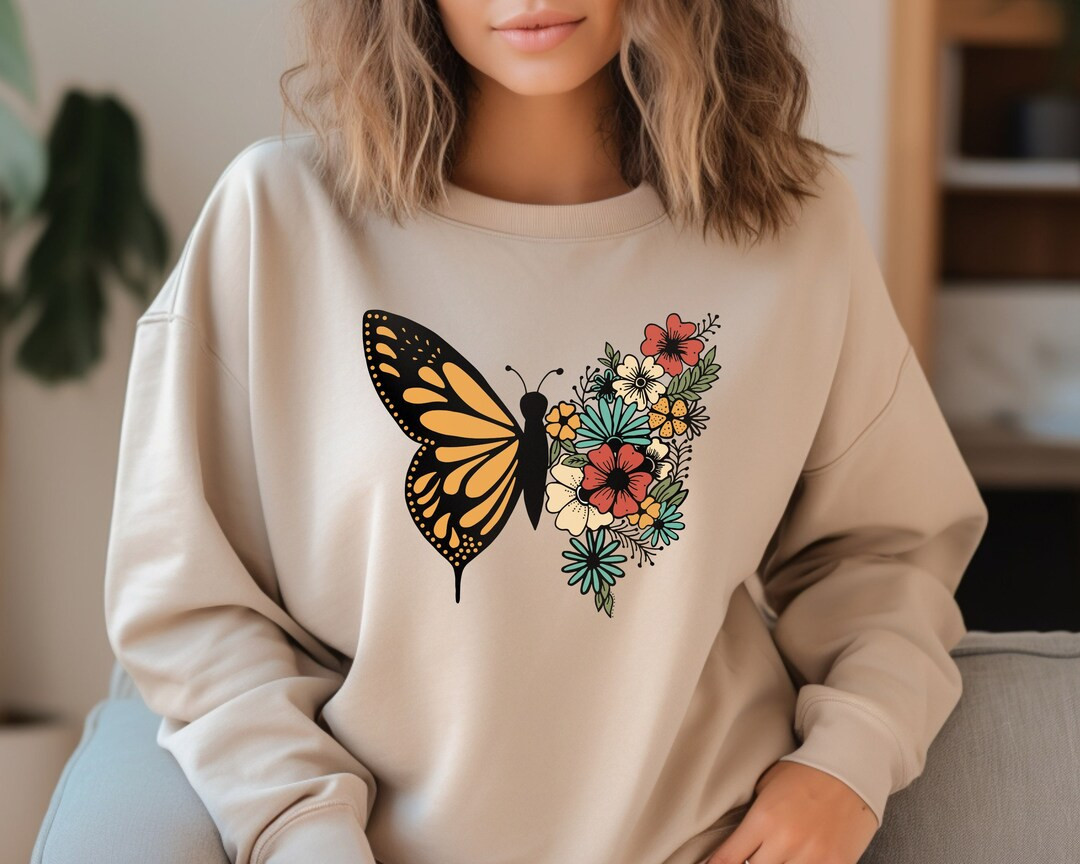 Butterfly sweatshirt, Floral Butterfly Sweatshirt, Butterfly Lover Tee, Animal Sweatshirt, Animal... | Etsy (US)