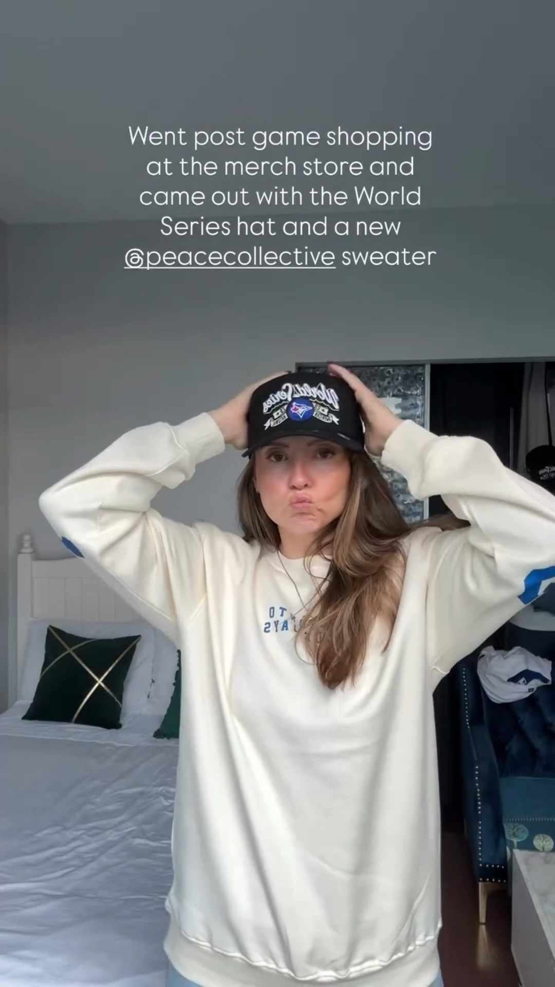 Went post game shopping at the merch store and came out with the World Series hat and a new @peacecollective sweater