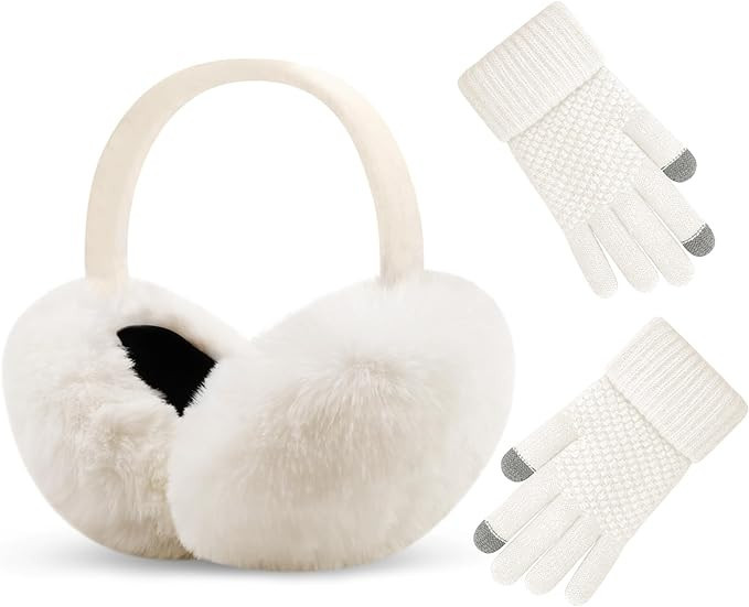 Winter Ear Muffs and Gloves Set for Women Girls Cute Foldable Ear Warmers Faux Fur Ear Covers Hea... | Amazon (US)