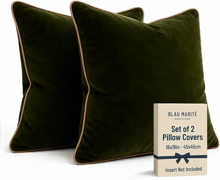 2 Pack Velvet Decorative Throw Pillow Covers, 18"x18", Green and Camel, Solid, Modern, Contrast P... | Amazon (US)