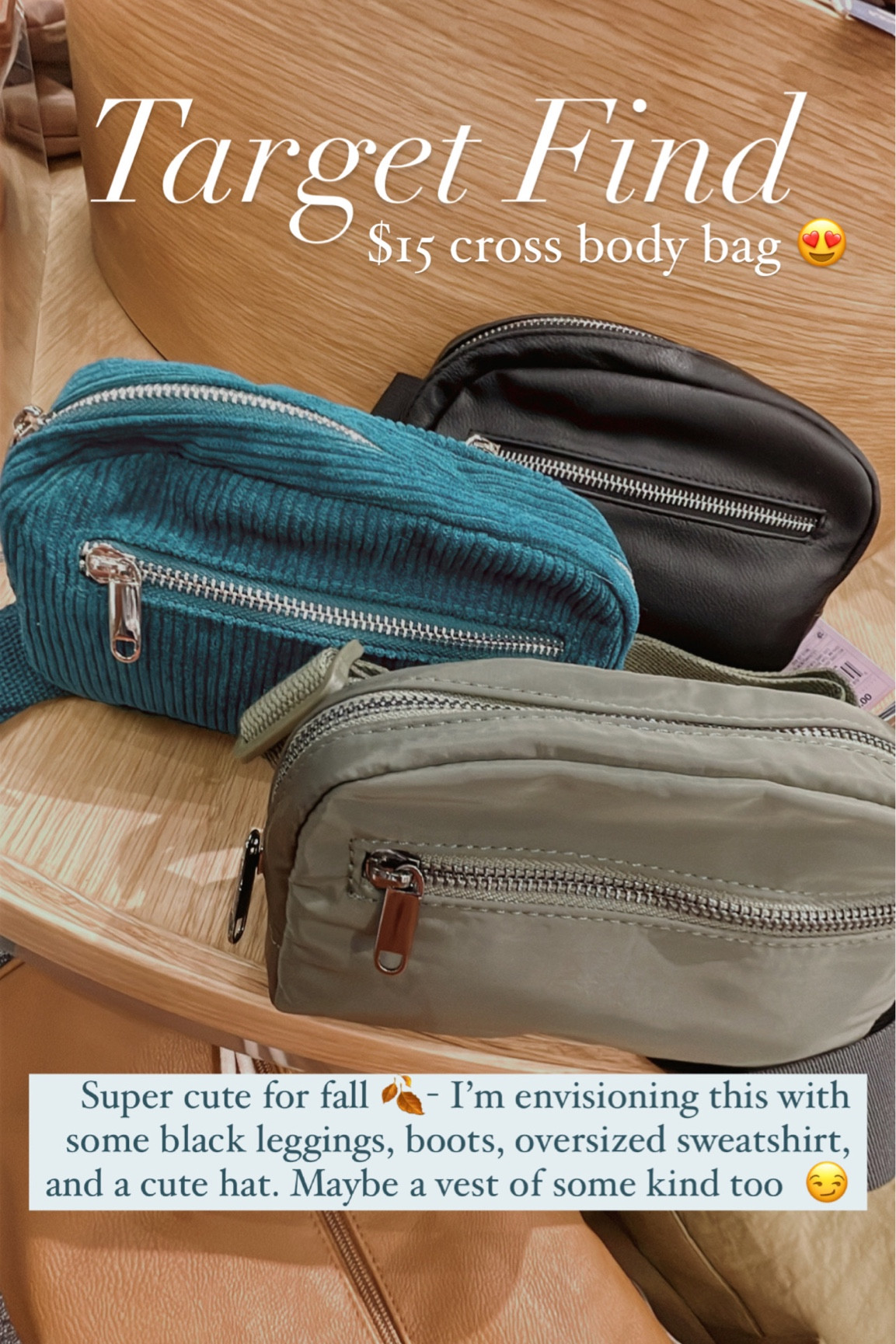 $15 find at Target! Super cute cross body bag for fall! I snagged the green one - might have to grab the blue too 😍

#LTKFind #LTKSeasonal #LTKunder50