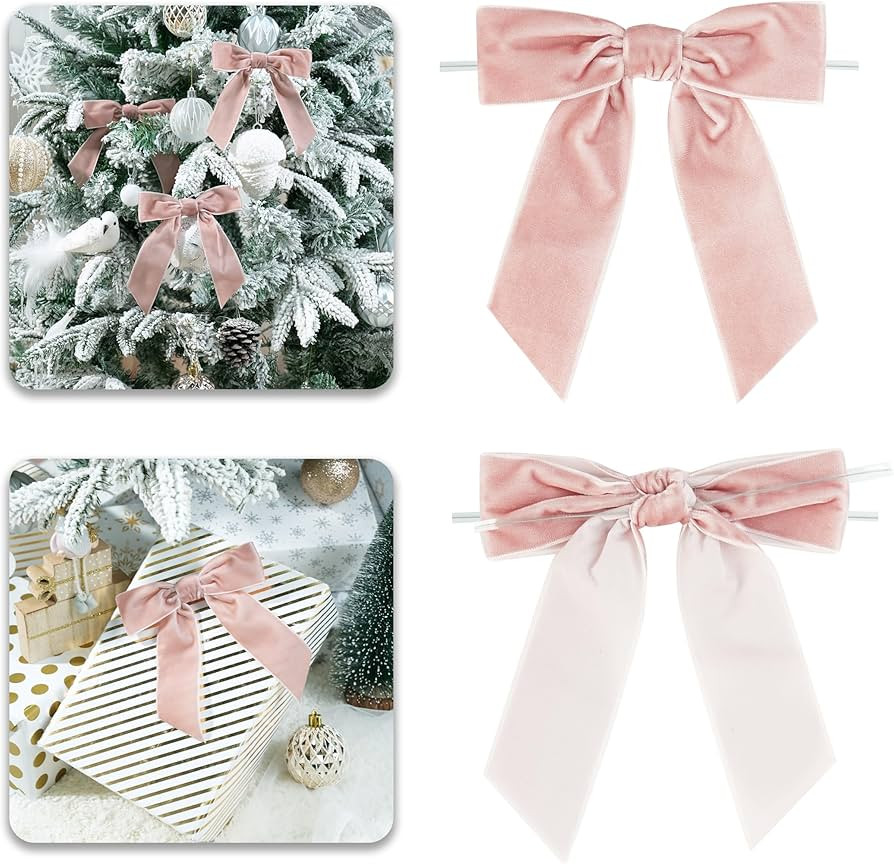 Dusty Rose Velvet Ribbon Christmas Bow 5 Inch Premade Dusty Pink Bows for Christmas Tree Hanging ... | Amazon (US)
