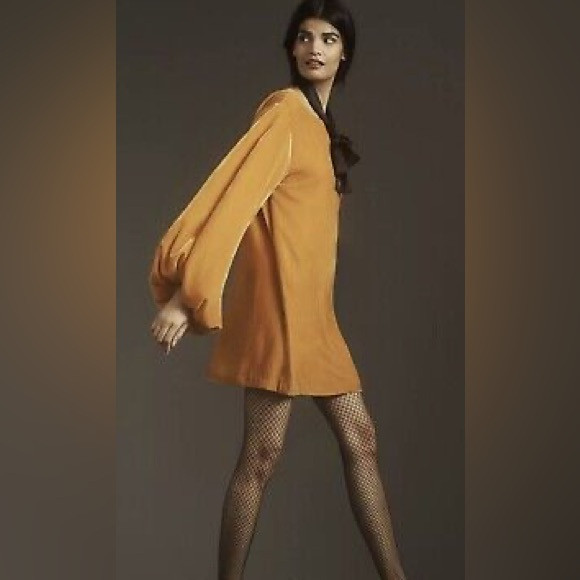 NWT Rhode Golden Velvet Dress with Balloon Sleeves large | Poshmark