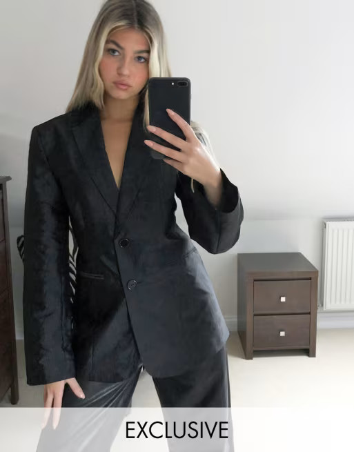 COLLUSION textured moire fitted blazer & tapered pants in black | ASOS (Global)